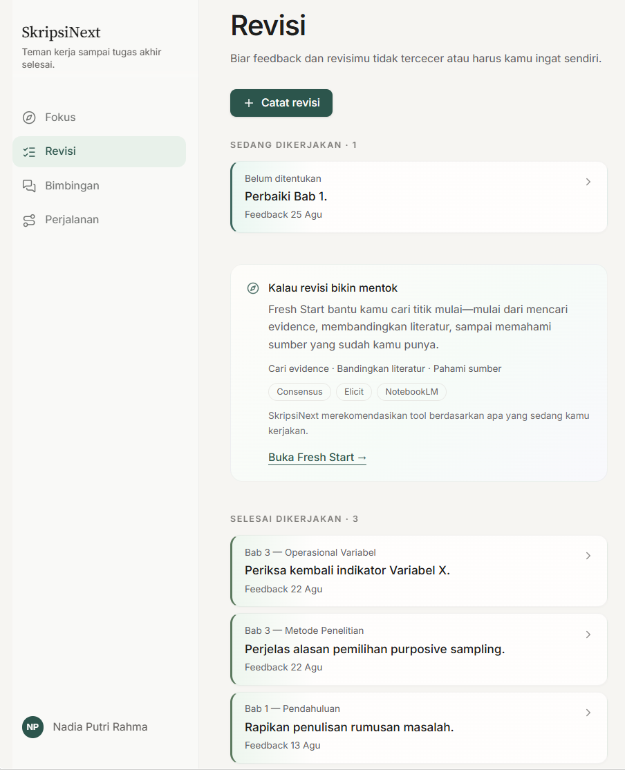 Daftar revisi di SkripsiNext